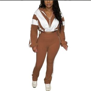 2 Piece Stylish Brown and White Women's Set